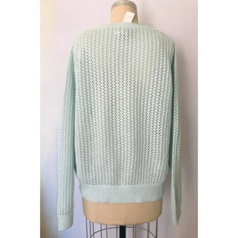 LOFT AQUA BLUE POINTELLE KNIT LONG SLEEVE SWEATER XL NWT